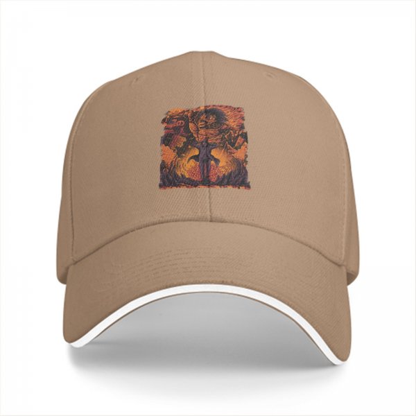 Black Baseball Cap with Fiery Warrior Graphic Print