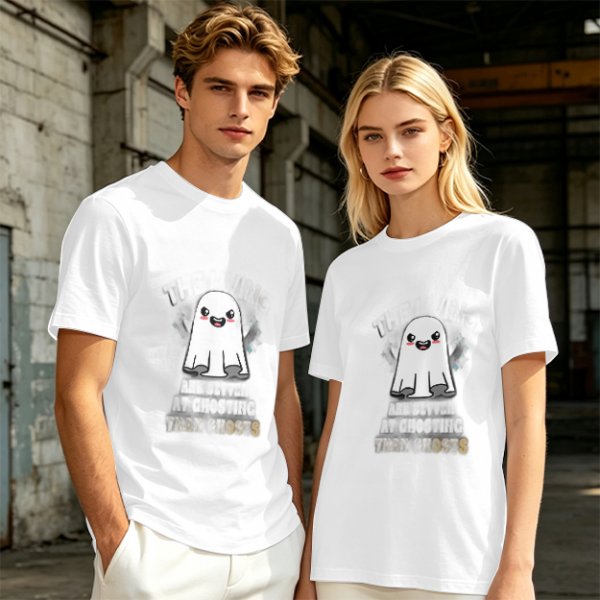 Olive T-shirt with Cute Smiling Ghost Graphic Print