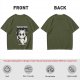 Olive graphic t-shirt with angry cartoon cat holding knife