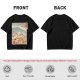 Olive t-shirt with ukiyo-e style ramen cat and Mount Fuji print