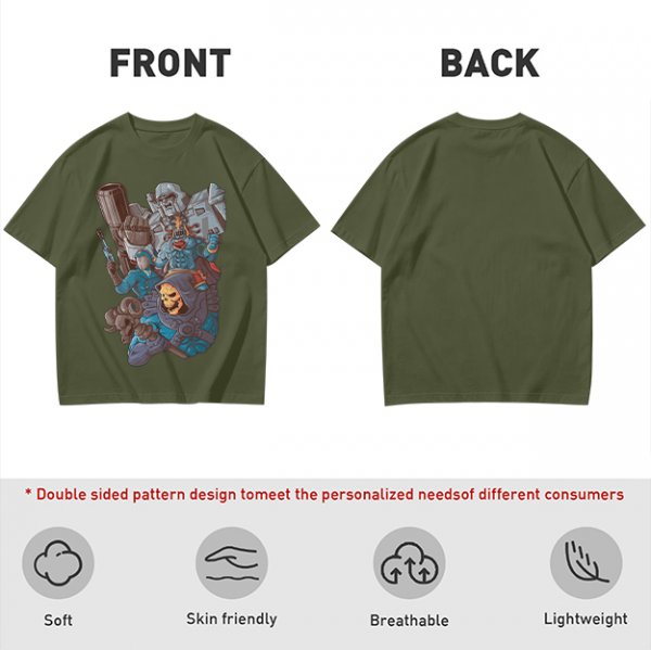 Olive T-shirt with 80s villain cartoon characters print