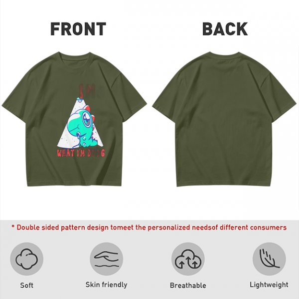 Olive T-Shirt With Cute Dinosaur Graphic And 'What I'm Doing' Text