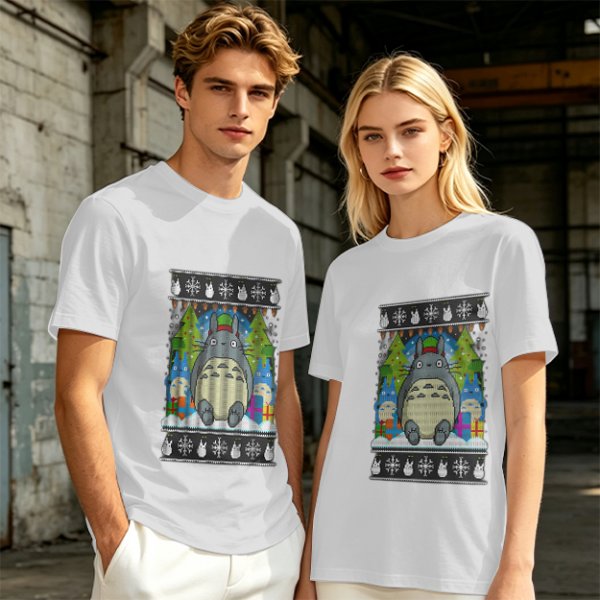 Totoro Christmas Ugly Sweater Style Graphic T-Shirt
