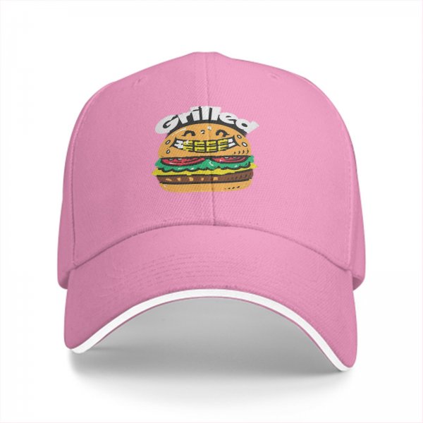 Black Baseball Cap With Grilled Smiling Burger Graphic