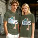 Olive Green T-Shirt With Kitties Rainbow Graphic Design
