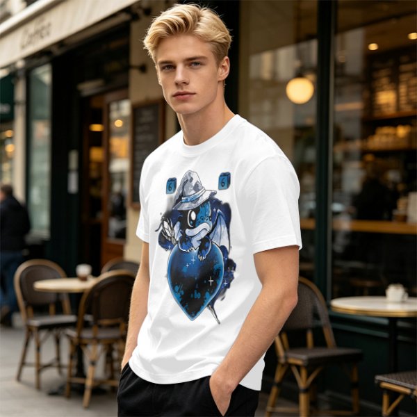Olive T-Shirt With Cute Wizard Dragon On Starry Heart Print