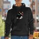 Black hoodie with cosmic penguin holding ice cream graphic