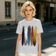 Olive Green T-Shirt With Vertical Colorful Brushstroke Figure Art