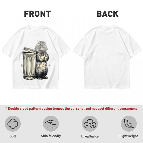 Olive Green T-Shirt With Raccoon Standing Next To Trash Can Graphic