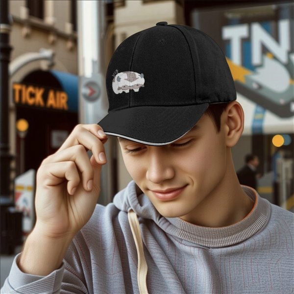 Black baseball cap with cute Appa from Avatar: The Last Airbender print