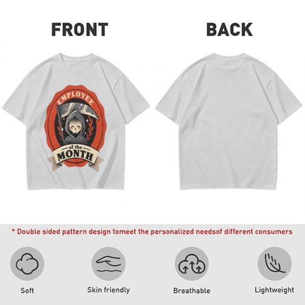 Olive T-Shirt with Cute Grim Reaper Employee of the Month Print