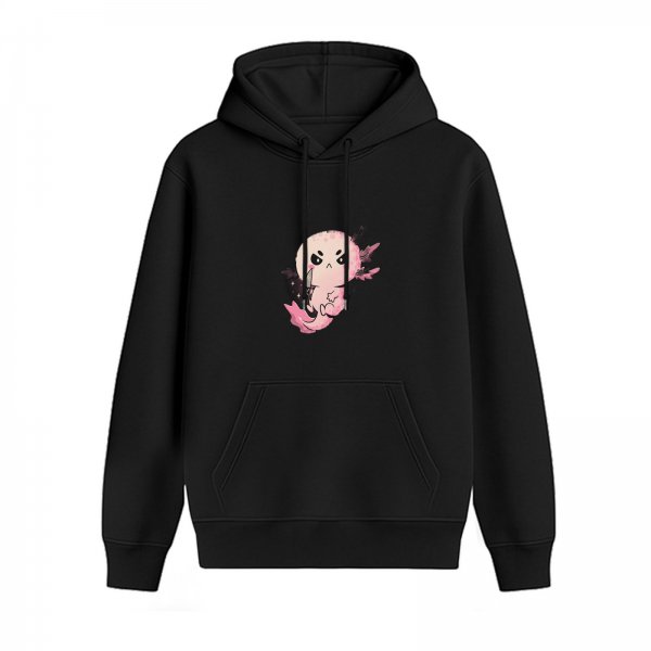 Black hoodie with a cute angry pink ghost graphic print