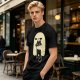 Olive T-Shirt With Ghost Holding Black Cat Graphic
