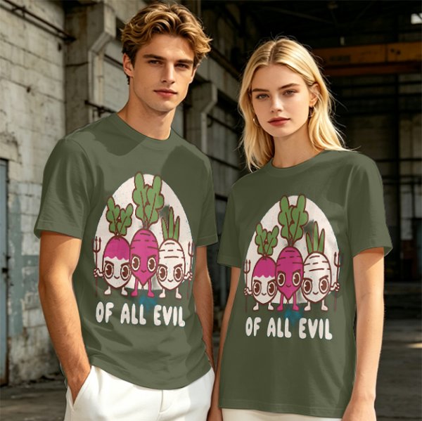 Olive Graphic T-Shirt With Evil Vegetable Characters Design
