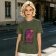 Olive T-Shirt with Purple Sunset Boat Scene Graphic