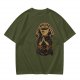 Olive green t-shirt with Pray the Coffee Brew graphic print