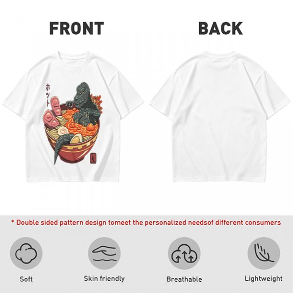 Godzilla in spicy ramen bowl graphic tee