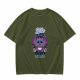 Olive graphic t-shirt with bat cat holding watermelon and 'Bite First Ask Later' text