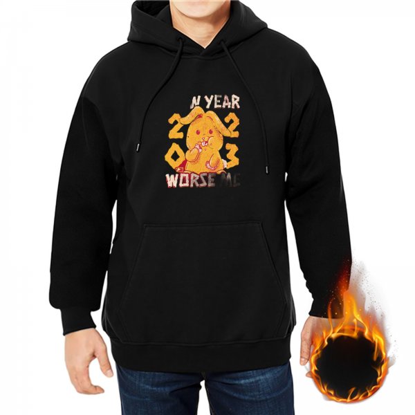 Black hoodie with 2023 New Year bunny graphic print