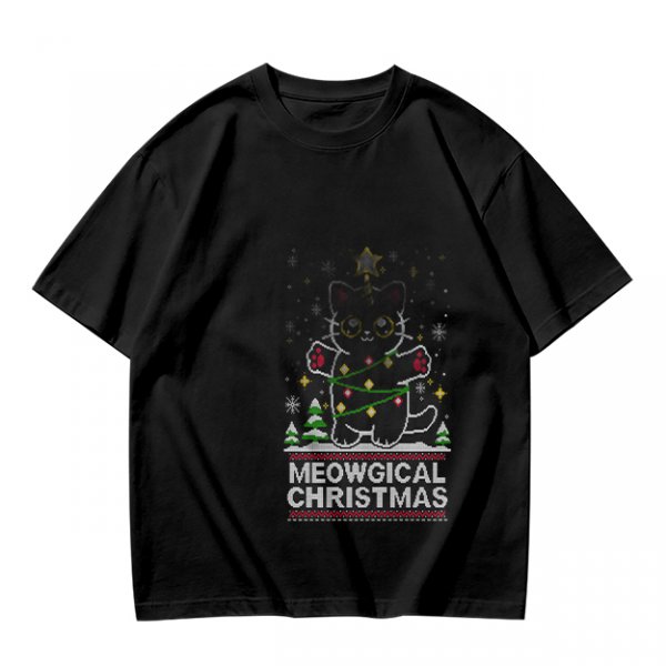 Olive Green Christmas Cat T-Shirt With Meowgical Christmas Print