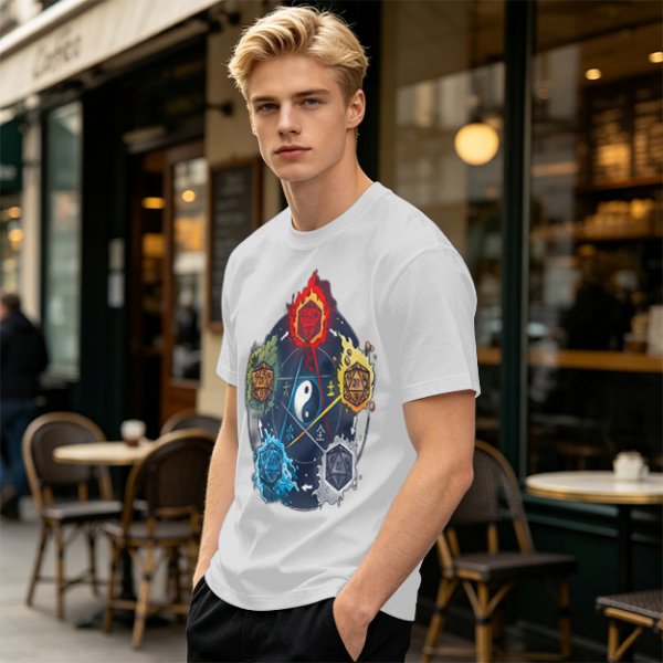Dungeons and Dragons Elemental Dice Yin Yang Graphic T-Shirt