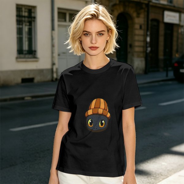 Olive T-Shirt Featuring a Cute Dragon Wearing a Striped Beanie