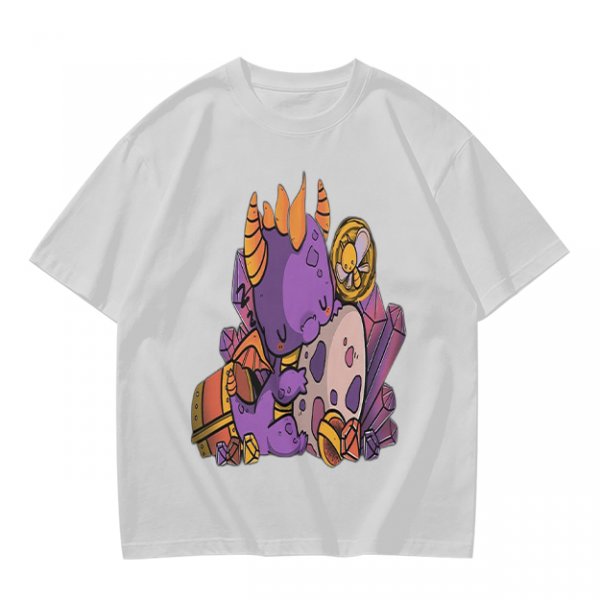 Olive T-Shirt with Cute Sleeping Purple Dragon and Treasure Artwork