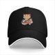 Black Baseball Cap with Ramen Chef Cat Graphic