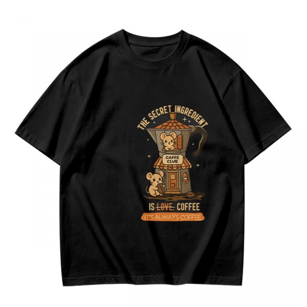 Olive t-shirt with coffee moka pot mouse shop graphic and coffee love quote
