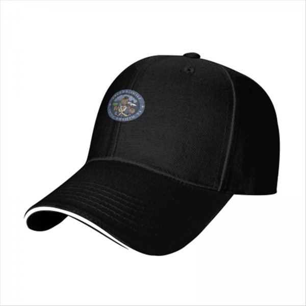 Black Baseball Cap With Circular Graphic Emblem