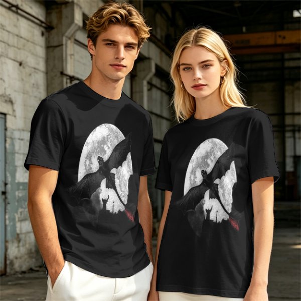 Olive T-Shirt Featuring Night Fury Dragon Flying In Front Of Full Moon