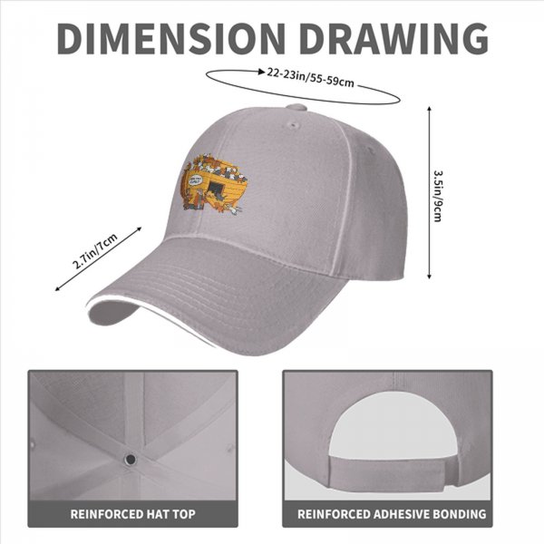Black Baseball Cap With Funny Noah's Ark Cat Cartoon Print