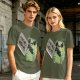 Olive t-shirt with cute frog holding knife and 'Don't mess with me' text