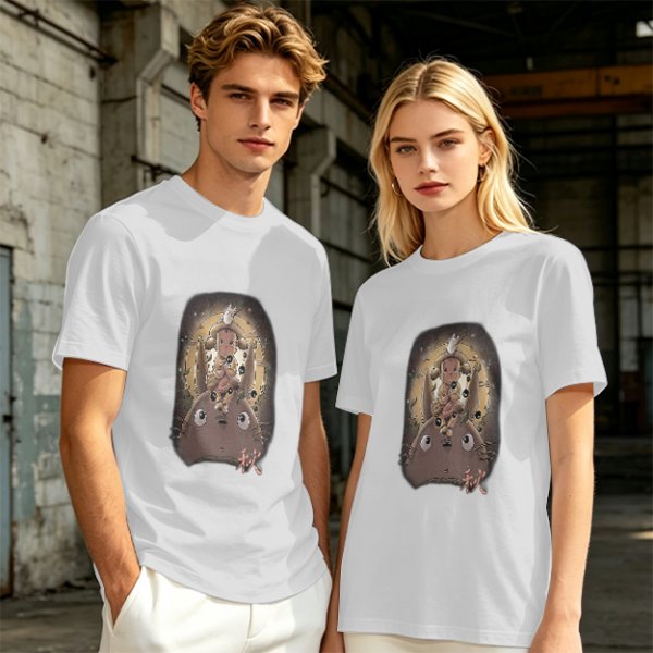 Olive T-Shirt With Totoro and Small Spirits Graphic Print