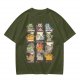 Olive green t-shirt with cute mythical monster cat graphic prints