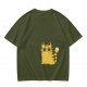 Olive Green T-Shirt With Surprised Yellow Tabby Cat Graphic