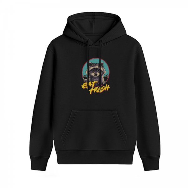 Black Hoodie With Raccoon Eat Trash Graphic Print