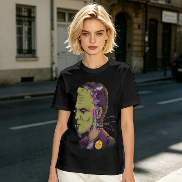 Olive T-Shirt with Frankenstein Monster Portrait Print