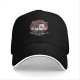 Black baseball cap with retro raccoon and cat trash can graphic