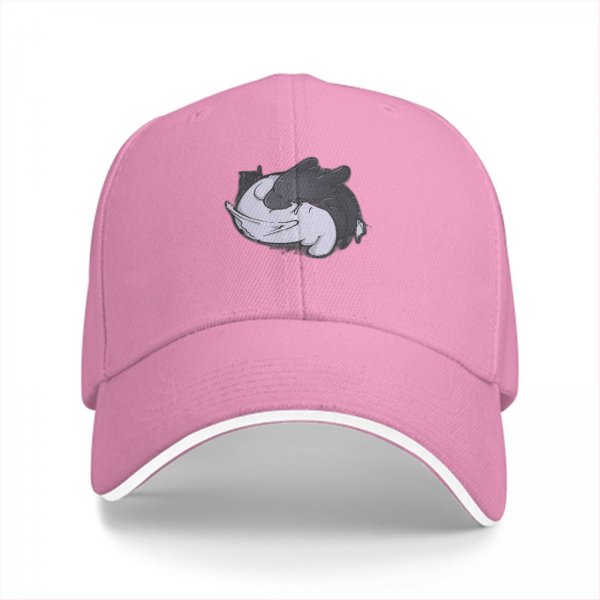Black Baseball Cap With Sleeping Cat Graphic Print