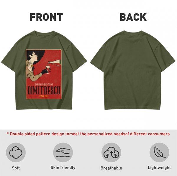 Olive t-shirt with vintage Dimitrescu red wine graphic print