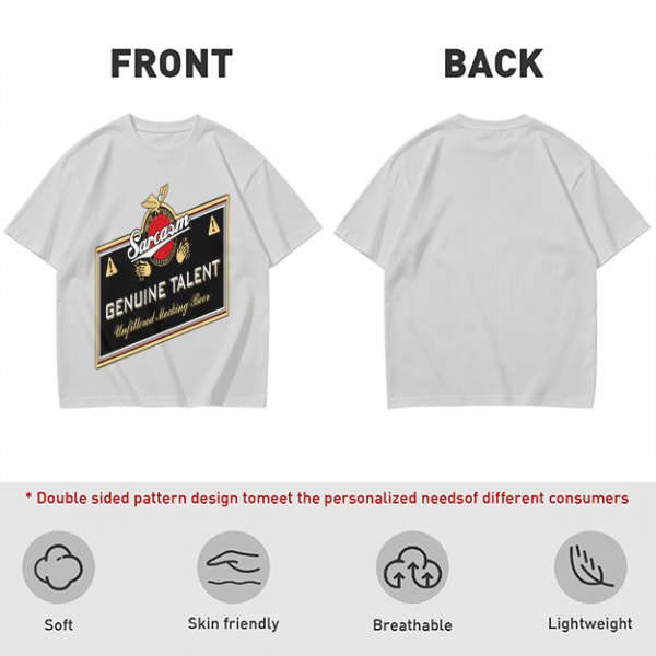 Olive green t-shirt with sarcasm genuine talent unfiltered mocking beer print
