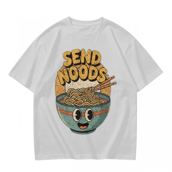 Olive Green T-Shirt With Retro Send Noods Ramen Bowl Graphic