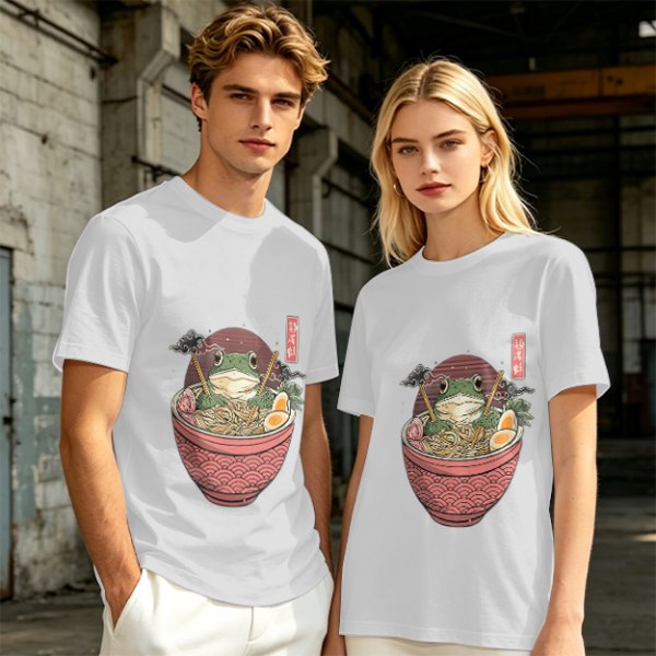 Olive T-Shirt With Frog In Ramen Bowl Japanese Art Print