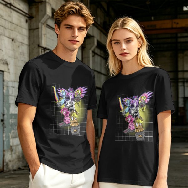 Olive T-shirt with colorful robot transformer graphic print
