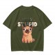 Olive T-Shirt With Funny Pug Graphic And 'I May Be Stupid' Text