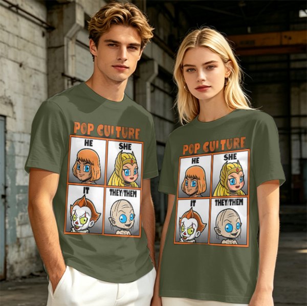 Pop Culture Pronoun Guide Chibi Character Graphic T-Shirt