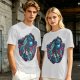 Olive T-Shirt with Gothic Corpse Bride Skull Candle Rose Print