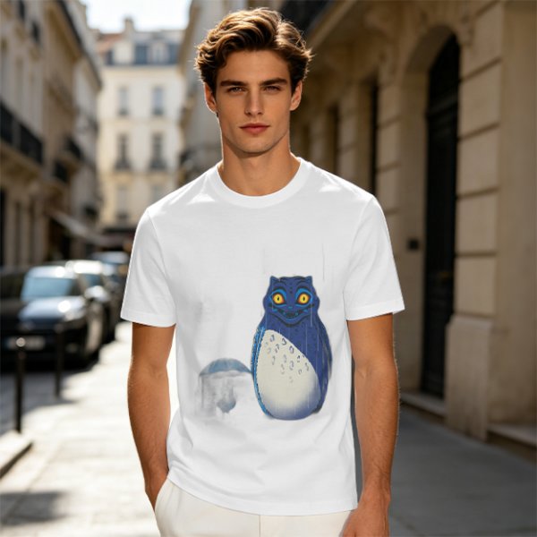 Olive T-Shirt With Blue Whimsical Creature Graphic Print