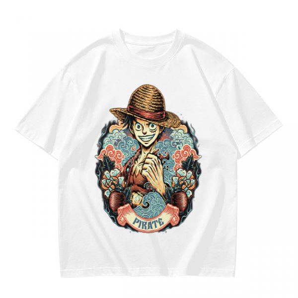 Olive T-Shirt Featuring Monkey D. Luffy Pirate Anime Art